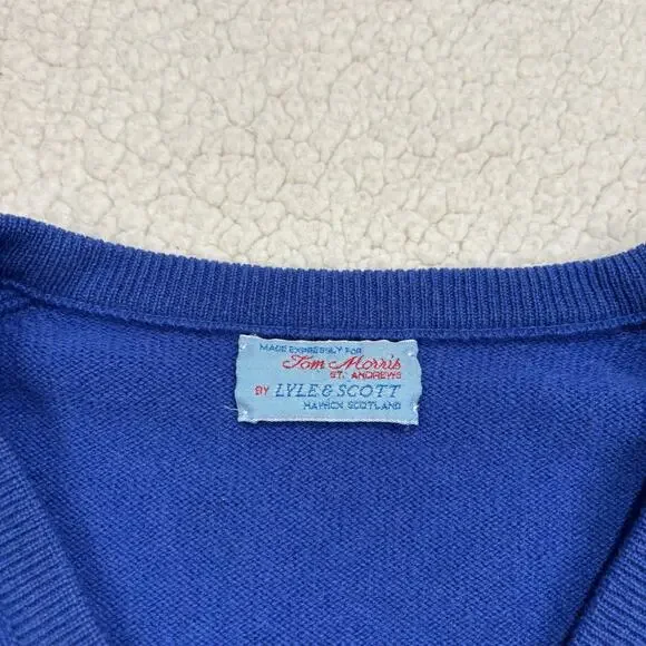 Vintage Golf Wool Sweater St Andrews Scotland Lyle & Scott Tom Morris V Neck